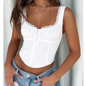 White Fox Boutique Into You Bustier White Lace-Trim Corset Crop Top